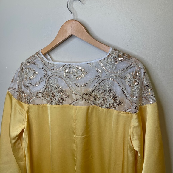 Shein | RARE Jewel Tone Golden Yellow Lace Sequins Bell Sleeve Kaftan Gown Dress - Picture 8 of 14